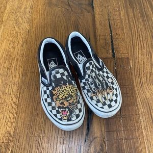 Kids Vans, Jaguar Claw, Checkerboard, Black and White, Size 11.5